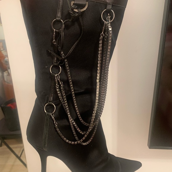 Jimmy Choo Shoes - Jimmy Choo beautiful satin leather with Crystal and metal chain Boots